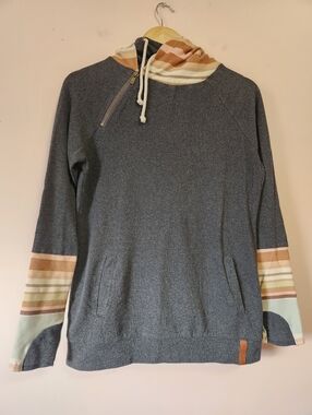 Ampersand Avenue Double Hoodie Higher Ground Grey Striped Triple S Stretch Sz M